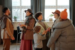 A warm family gathering indoors celebrating the holiday season with joy and togetherness.